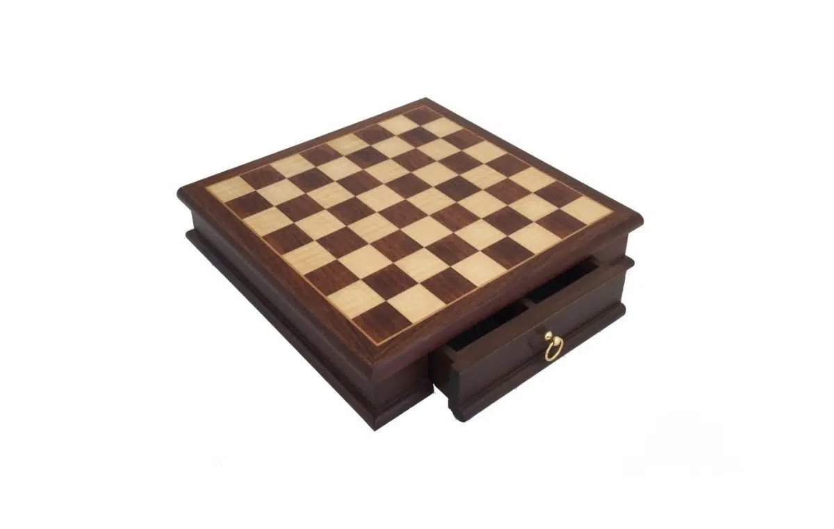 Echiquier en Bois d'Acajou et d'Erable avec Tiroir de Rangement