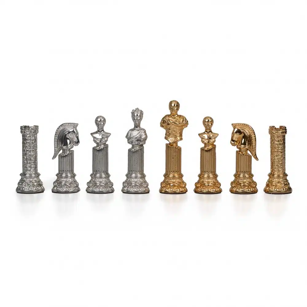 Set di Scacchi in Metallo Placcato Oro e Argento Colonna Romana - immagine 5