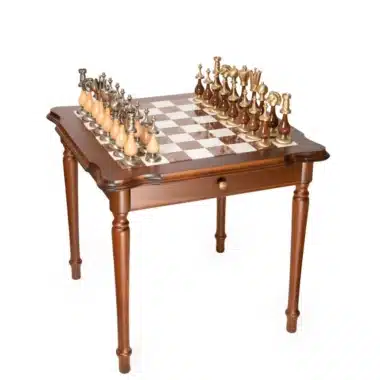 Set Giant Oriental di Alta Gamma II Tavolo in Legno, Alabastro di Toscana e Marmo di Carrara & Scacchi in Legno e Ottone Massello