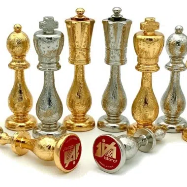Set di Scacchi in Metallo Placcato Oro e Argento Flowered II