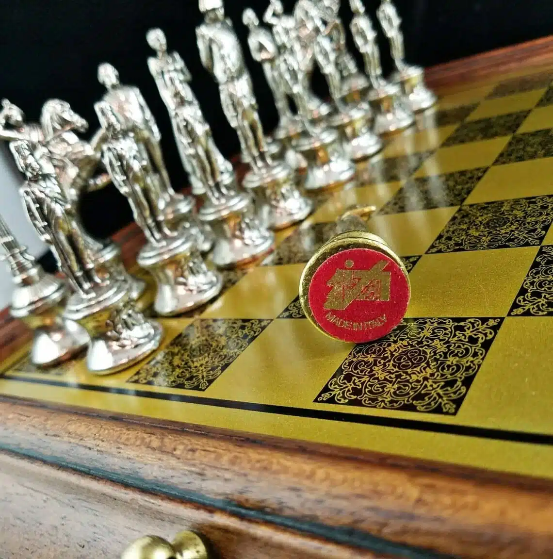 Set Grande Napoleone IV Scacchiera in Legno Originale e Scacchi in Metallo - immagine 8