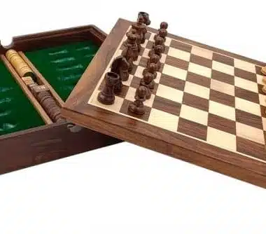 Set Magnetico da Viaggio con Vano Portapezzi in Legno Scacchi/Backgammon e Dama