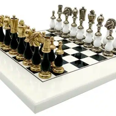 Set Bicolore II Nero e Bianco Scacchiera in Legno e Scacchi in Metallo e Legno Staunton