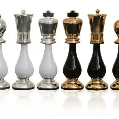 Set di Scacchi Nero e Bianco in Legno e Ottone Massiccio Placcato Oro 24 Carati e Argento