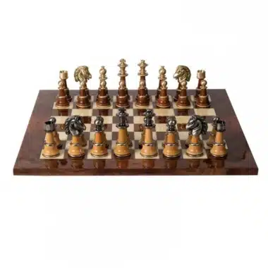 Set Staunton XL II Scacchiera in Legno di Olmo e Radica Laccata & Scacchi in Legno e Ottone