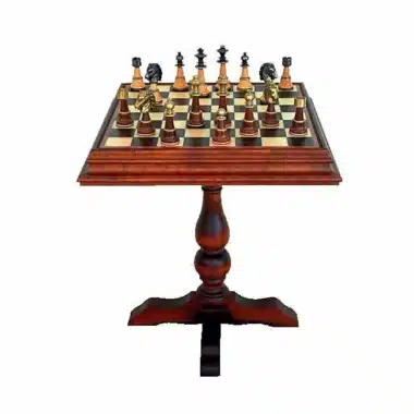Ensemble "Staunton XL" Table Echiquier en Racine de Bruyère et Jeux d'Echecs en Bois et Laiton Massif