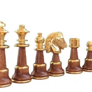 Set di Scacchi in Legno e Ottone Placcato Oro e Argento Staunton XL