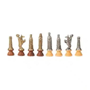 Set di Scacchi Medievale in Legno e Metallo Massiccio