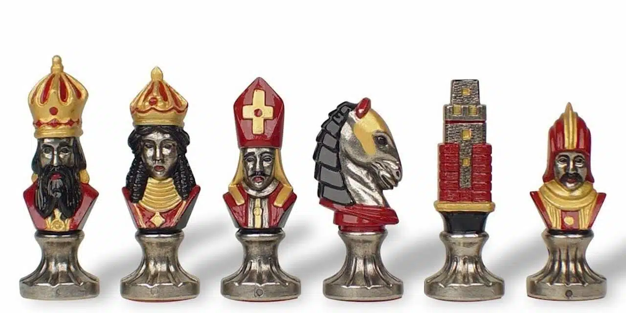 Set Moncada III Scacchiera in Legno d'Acero & Scacchi in Metallo Massiccio Dipinti a Mano - immagine 3