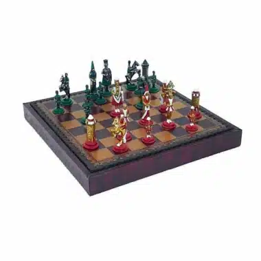 Ensemble "Camelot Roi Arthur III" Echiquier en Similicuir & Jeu d'Echecs en Métal Peint à la Main