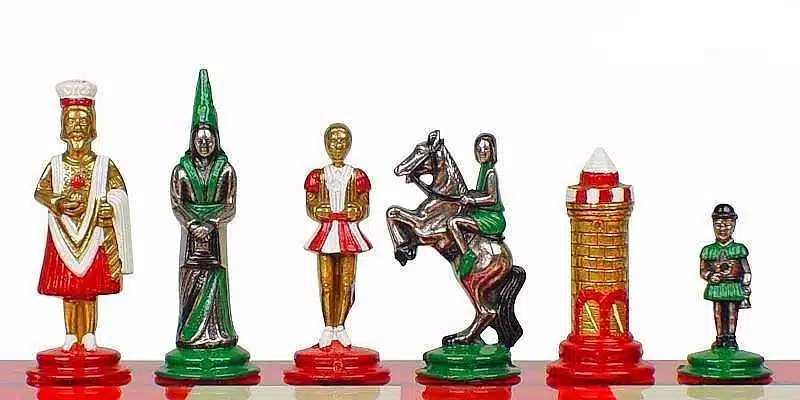 Set Camelot Re Artù V Scacchiera in Legno d'Acero Olivastro & Scacchi in Metallo Massiccio Dipinti a Mano - immagine 10