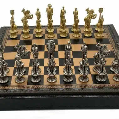Set Napoleon Scacchiera in Similpelle & Scacchi in Metallo Massiccio