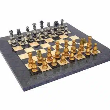 Ensemble "Français II" Echiquier en Bois d'Erable Gris & Jeu d'Echecs en Laiton Massif