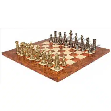 Set Impero Romano VIII Scacchiera Opaca in Legno di Olmo ed Erica e Scacchi in Metallo