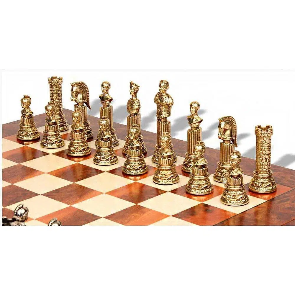 Set Impero Romano VIII Scacchiera Opaca in Legno di Olmo ed Erica e Scacchi in Metallo - immagine 2