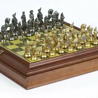 Set Grande Napoleone IV Scacchiera in Legno Originale e Scacchi in Metallo
