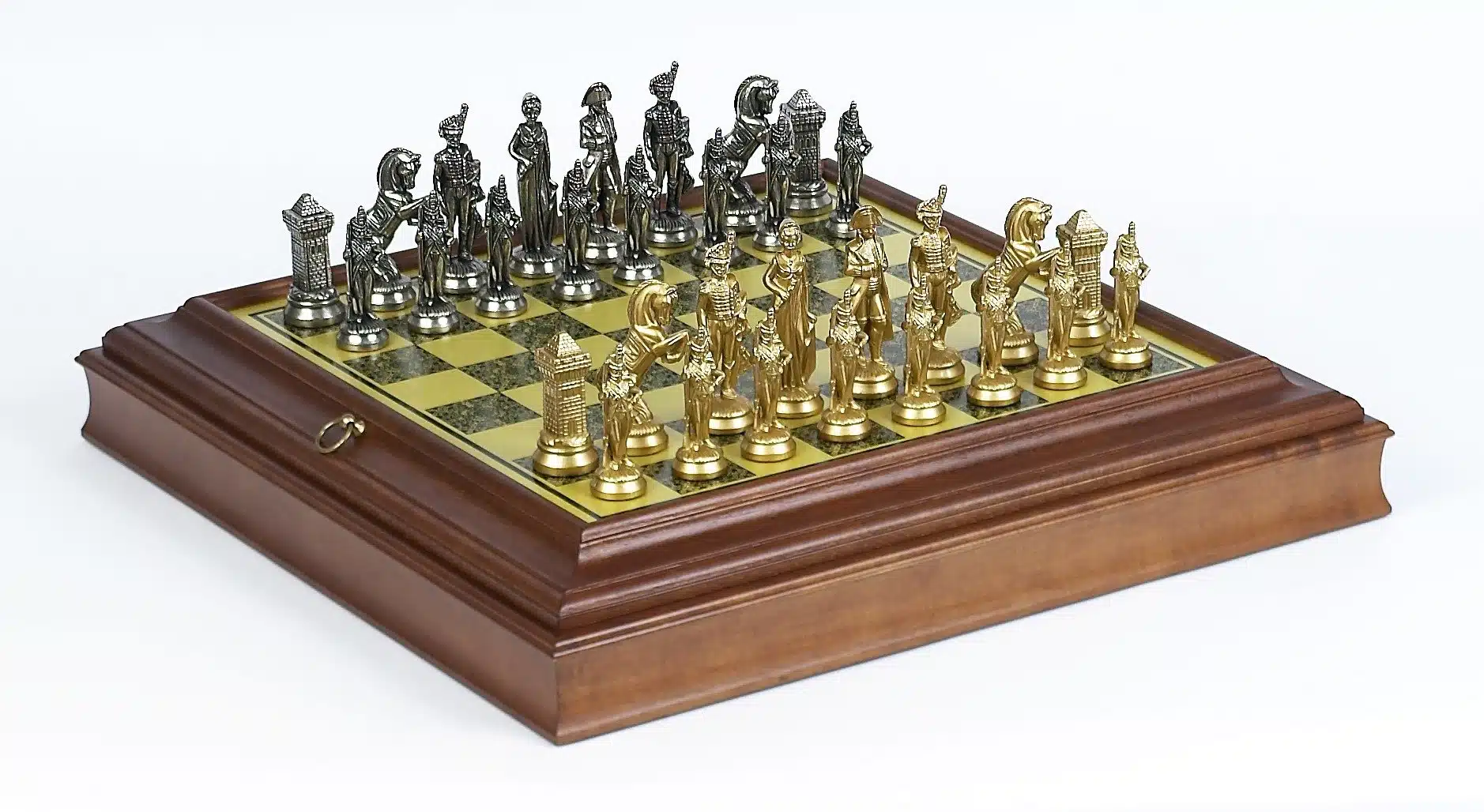 Set Grande Napoleone IV Scacchiera in Legno Originale e Scacchi in Metallo