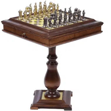 Set Grande Napoleone Tavolo Scacchiera in Legno e Scacchi in Metallo