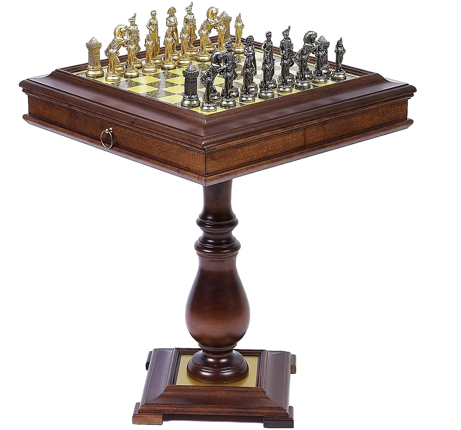Set Grande Napoleone Tavolo Scacchiera in Legno e Scacchi in Metallo