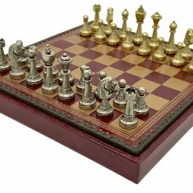 Set Staunton Mix V Scacchiera Rossa con Vano Portapezzi e Scacchi in Metallo