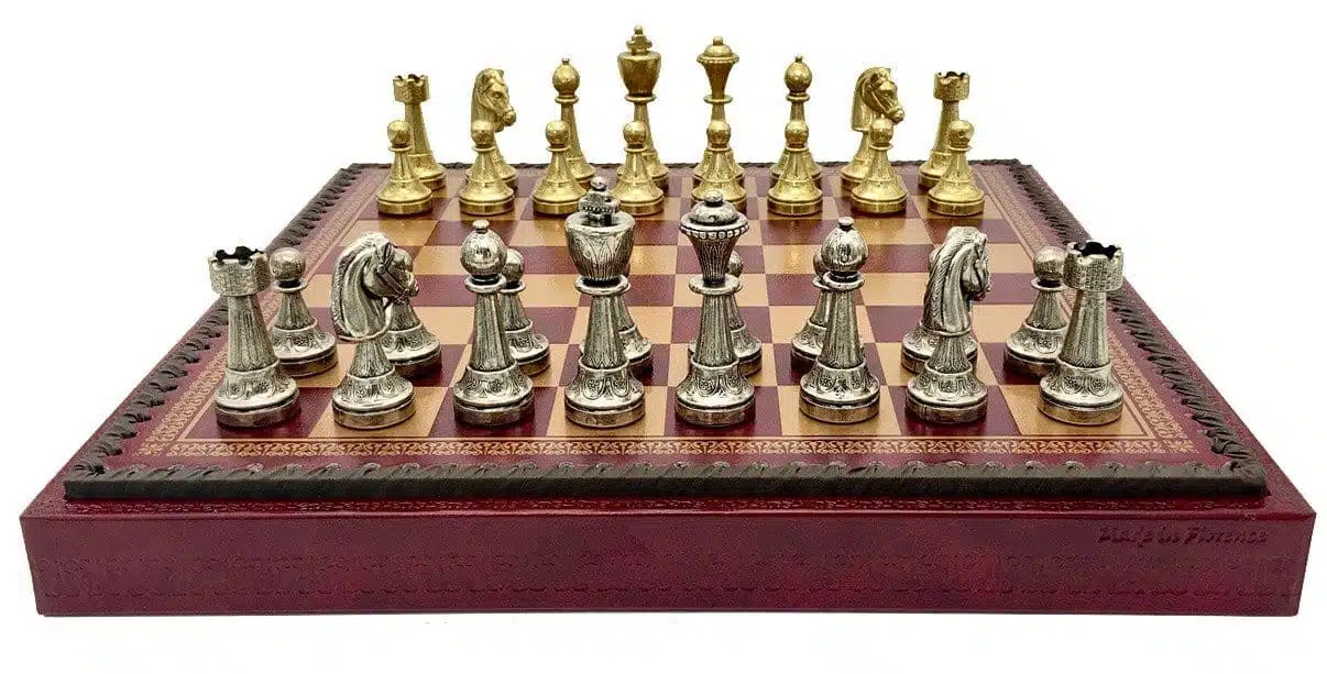 Set Staunton Mix V Scacchiera Rossa con Vano Portapezzi e Scacchi in Metallo - immagine 3