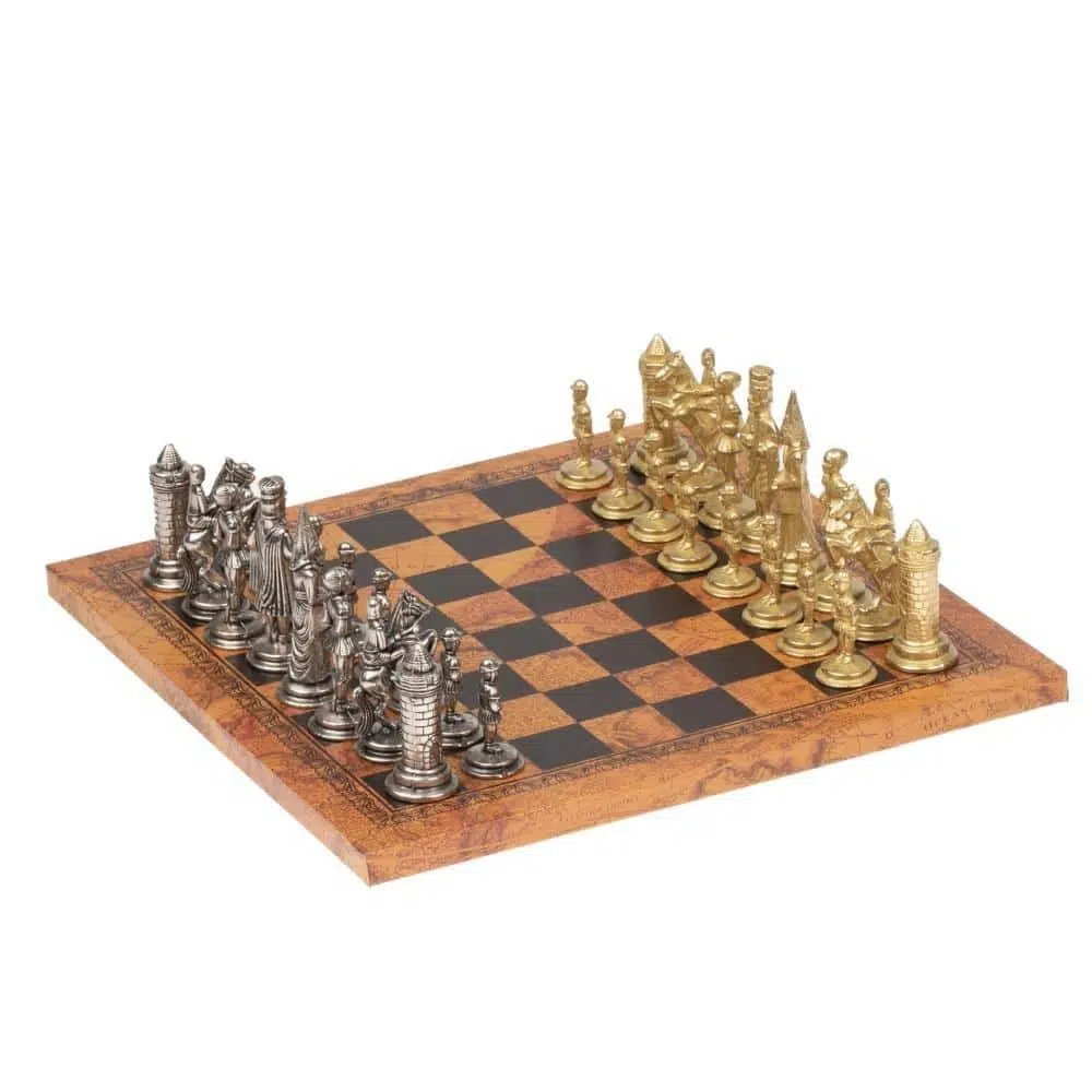 Set Camelot Re Artù VII Scacchiera in Similpelle & Scacchi in Metallo Massiccio - immagine 4