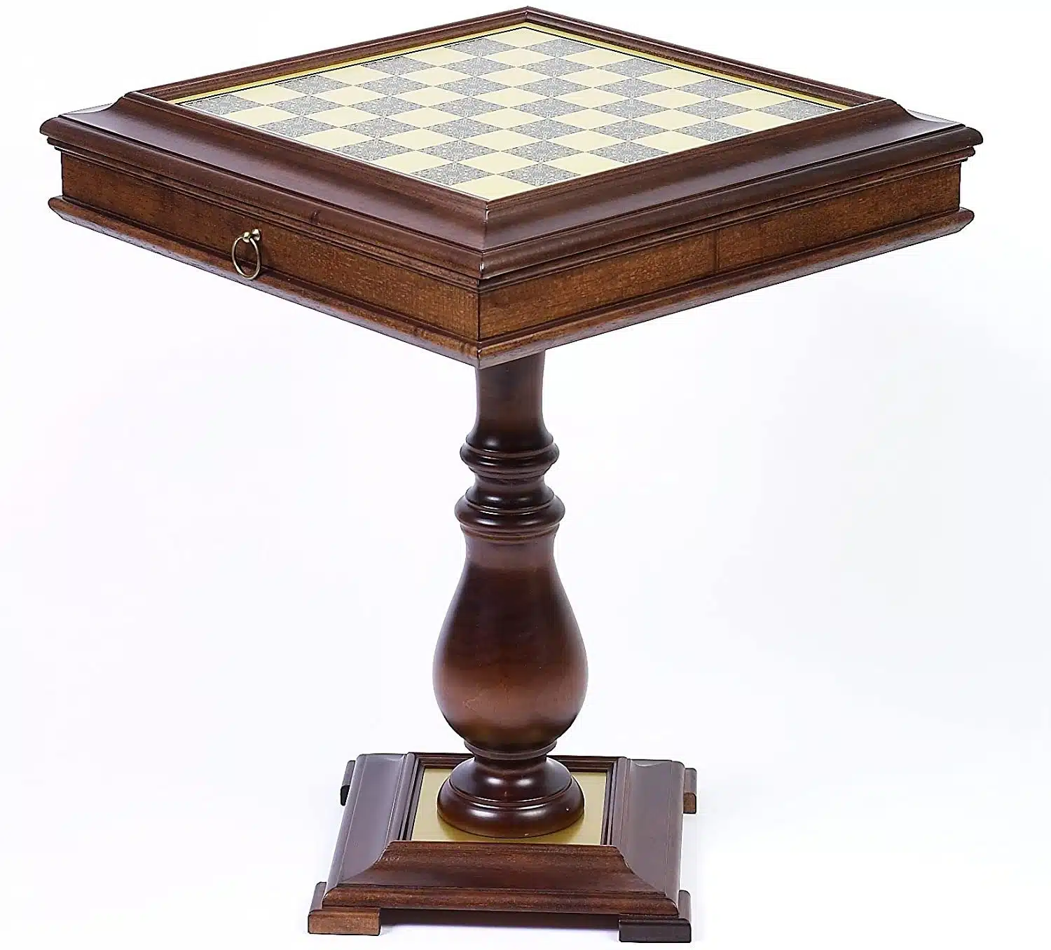 Tavolo da Scacchi e Backgammon con Scacchiera in Legno e Piano in Ottone con Vano Portapezzi Integrato