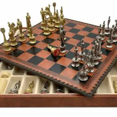 Set Napoleone II Scacchiera in Similpelle & Scacchi in Metallo Massiccio