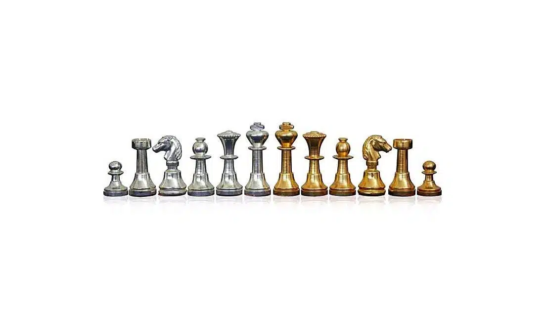 Jeu d'Echecs en Laiton Massif Plaqué Or et Argent "Mignon"