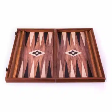 Backgammon in Legno Laminato Effetto Noce con Supporti Laterali
