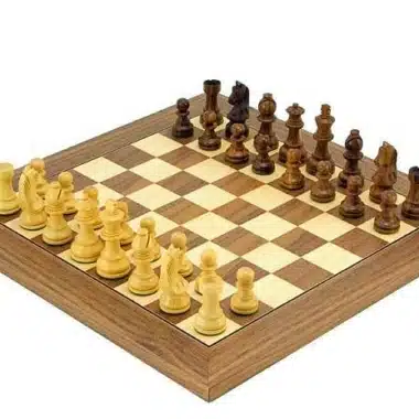 Set Deluxe Piccola Scacchiera in Acero e Noce & Scacchi in Legno di Rosa e Bosso