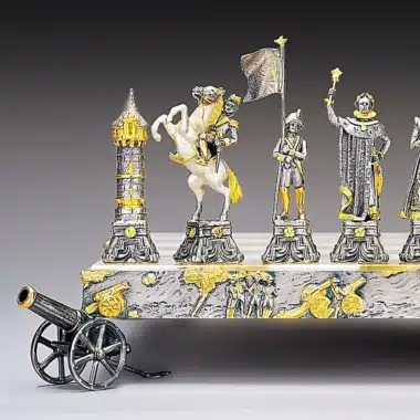 Ensemble "Napoléon Bonaparte" Echiquier et Jeu d'Echecs en Bronze, Onyx et Or 24 Carats