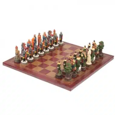 Set Robin Hood Scacchiera in Similpelle & Scacchi in Resina Dipinti a Mano