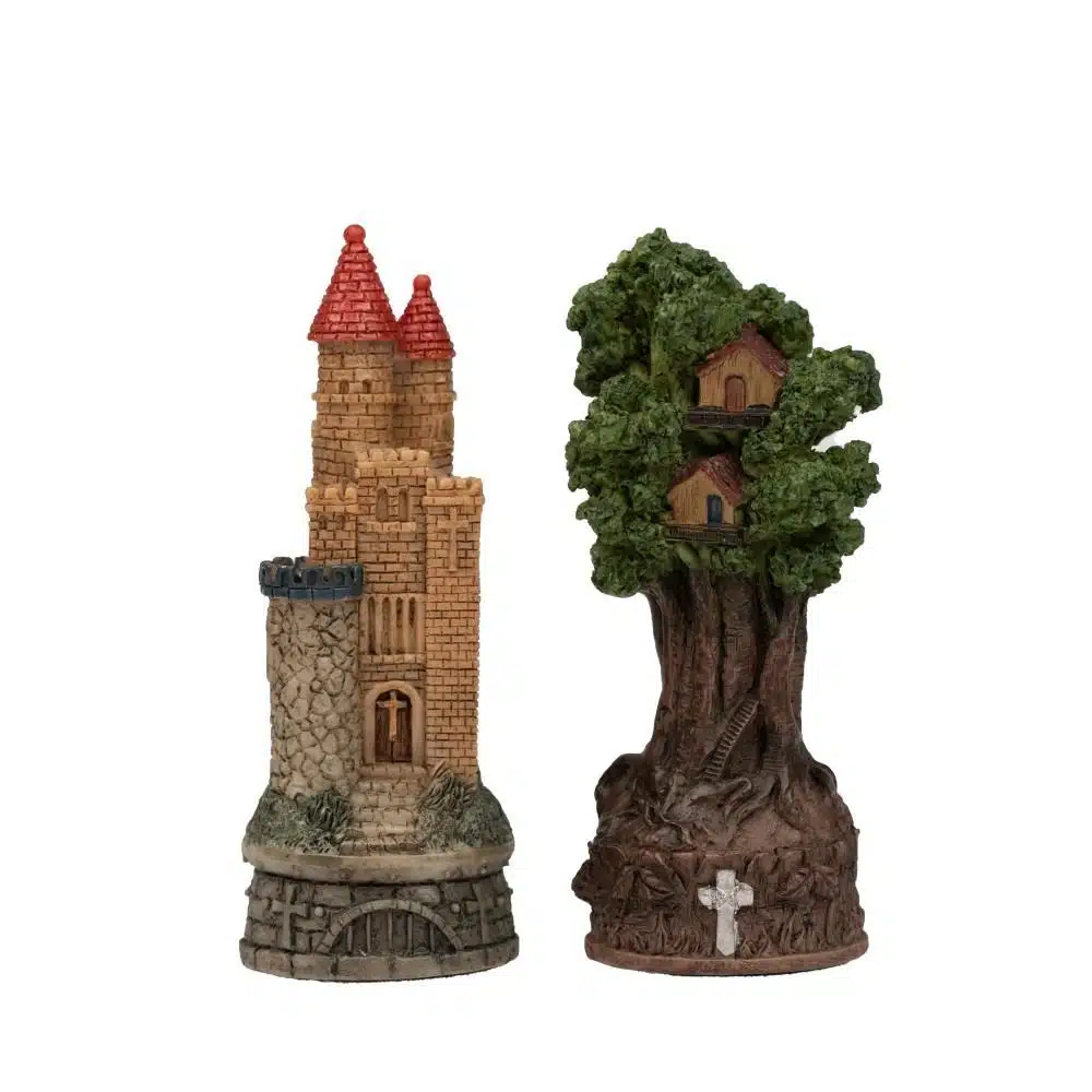 Set Robin Hood II Scacchiera in Legno d'Acero e Radica & Scacchi in Resina Dipinti a Mano - immagine 15