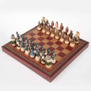 Set Samurai Scacchiera Scatola Portapezzi in Similpelle e Scacchi in Resina Dipinti a Mano