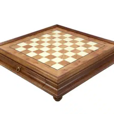 Scacchiera su Piede in Legno di Erica e Olmo con Cassetto Portapezzi
