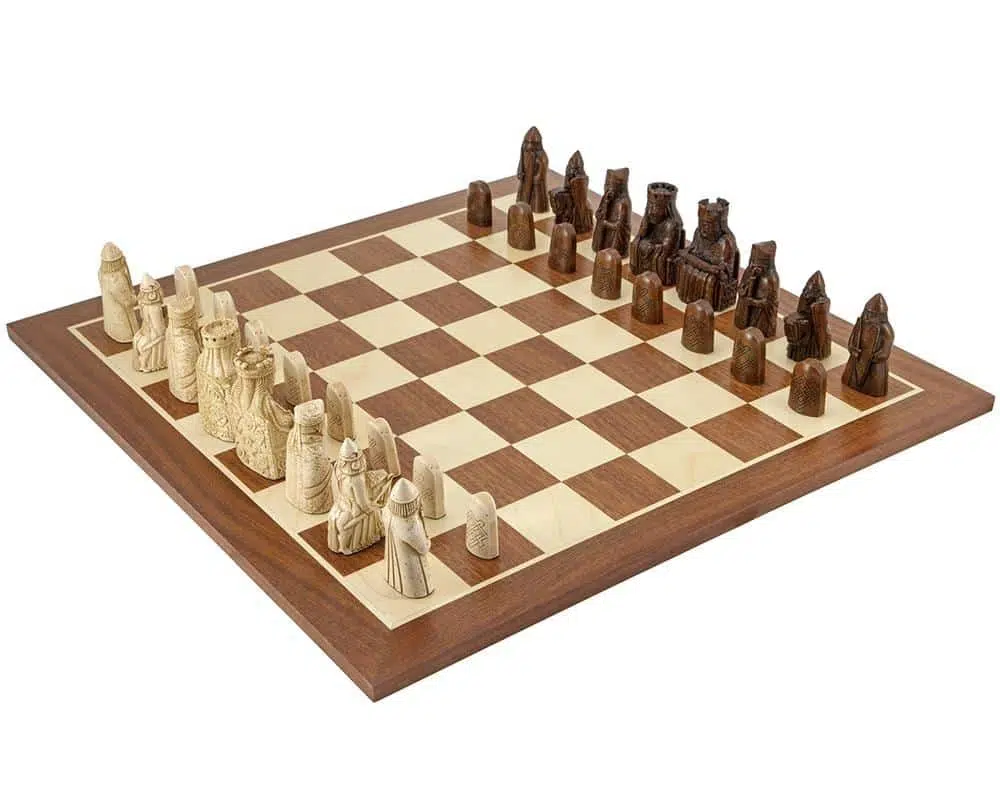 Set Isola di Lewis Gigante Scacchiera in Legno di Acero e Mogano e Scacchi Isola di Lewis