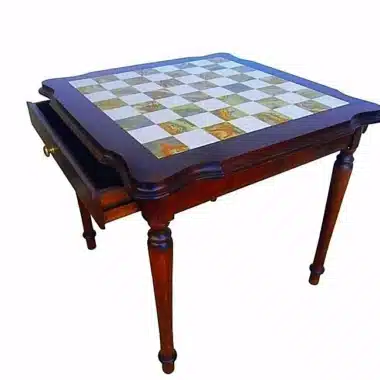Table "Luxe II" en Bois Massif Plateau en Onyx, Albâtre de Toscane et Marbre de Carrare