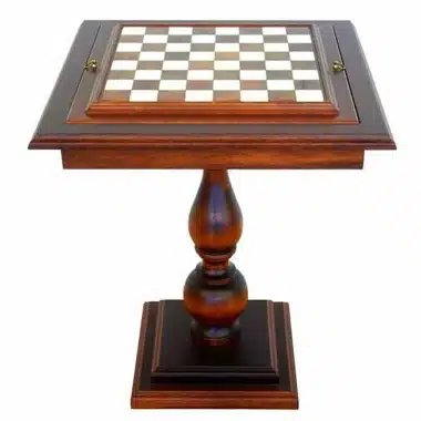 Table "T&C" Echiquier et Compartiment de Rangement en Bois d'Hêtre et Plateau en Marbre de Carrare et Albâtre de Toscane