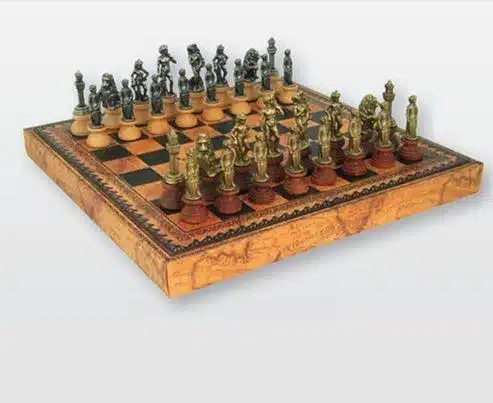 Set Florentine II Scacchiera in Similpelle & Scacchi in Legno Massello e Metallo