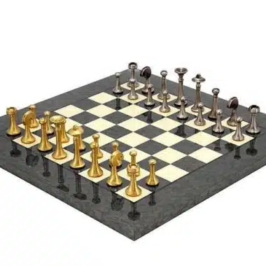 Set Contemporaneo Grigio Scacchiera in Legno d'Acero & Scacchi in Ottone Massiccio