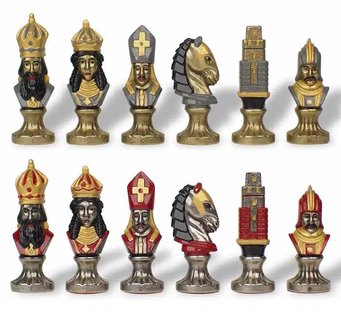 Set Moncada III Scacchiera in Legno d'Acero & Scacchi in Metallo Massiccio Dipinti a Mano - immagine 5