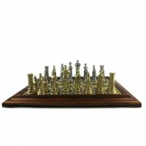 Set Impero Romano VII Scacchiera su Piedistallo in Legno e Scacchi in Metallo - immagine 3