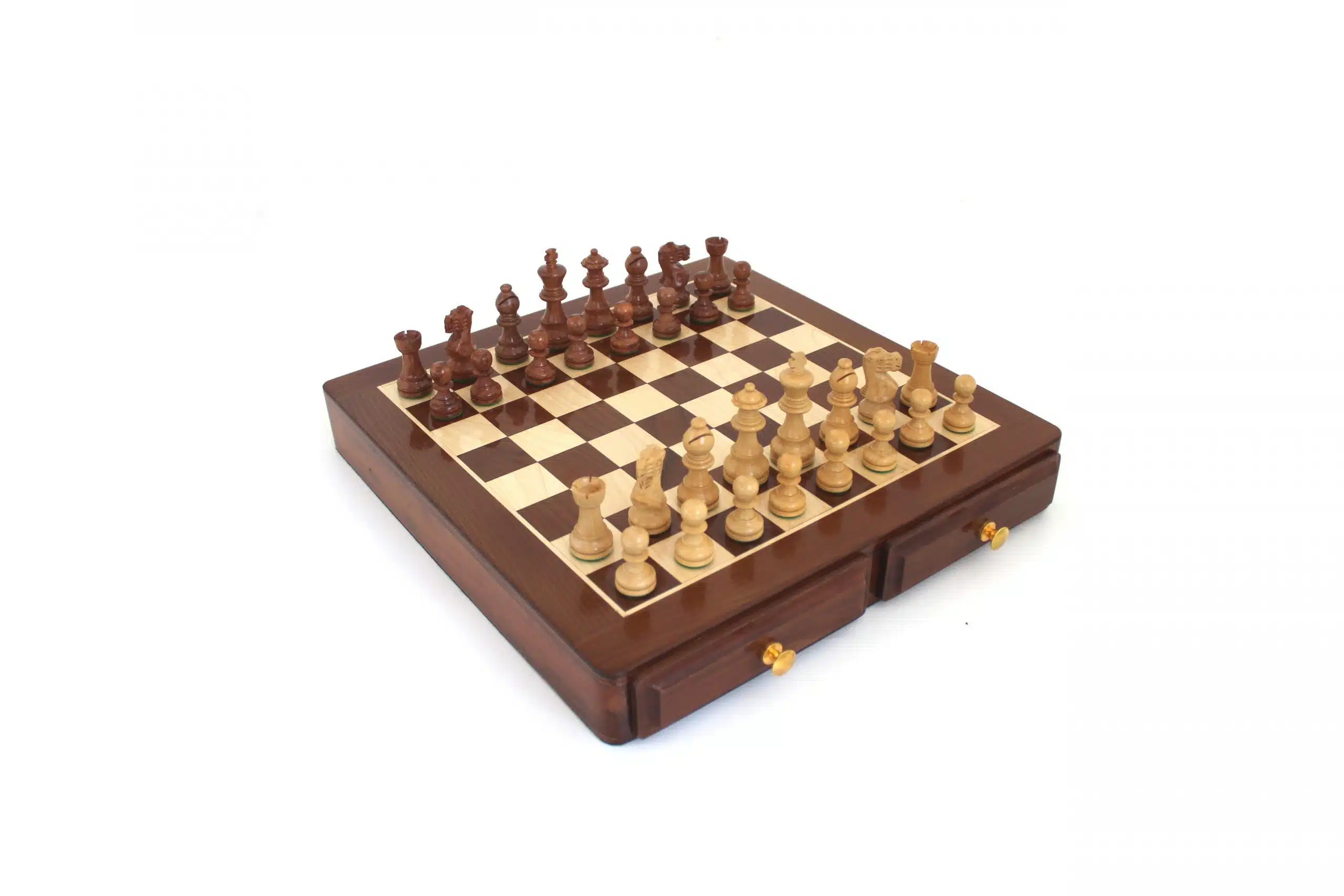 Set Classic XVI Scacchiera con Vano Portapezzi in Legno di Acero e Legno di Rosa Dorato e Scacchi in Legno di Rosa Dorato - immagine 2