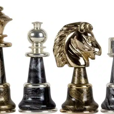 Set di Scacchi in Legno e Ottone Massiccio Placcato Oro e Argento Staunton Fantasy XL