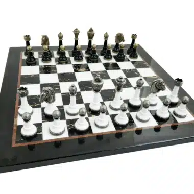 Set Staunton Design X Scacchi e Scacchiera in Marmo Nero e Bianco