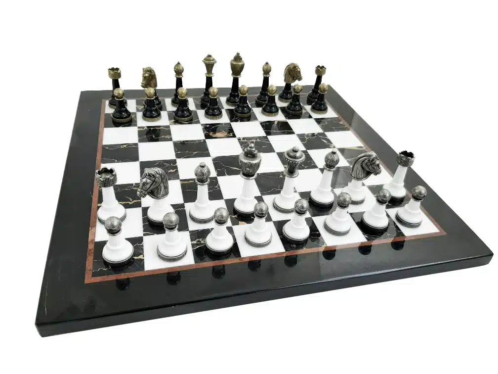 Set Staunton Design X Scacchi e Scacchiera in Marmo Nero e Bianco