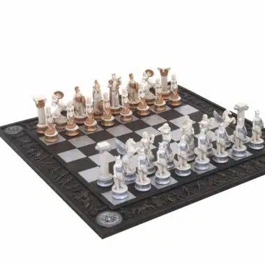Set di Scacchi Mitologia Greca Dipinto a Mano e Scacchiera Greca Bianca e Nera
