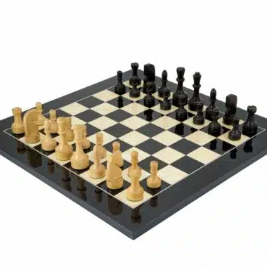 Jeu d'échecs Contemporain - Échiquier en bois d'Anegre noir et Erable & Pièces en Bois de Buis