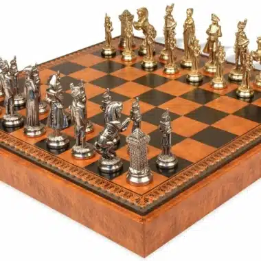 Set Grande Napoleone VII Scacchiera con Vano Portapezzi e Scacchi in Metallo